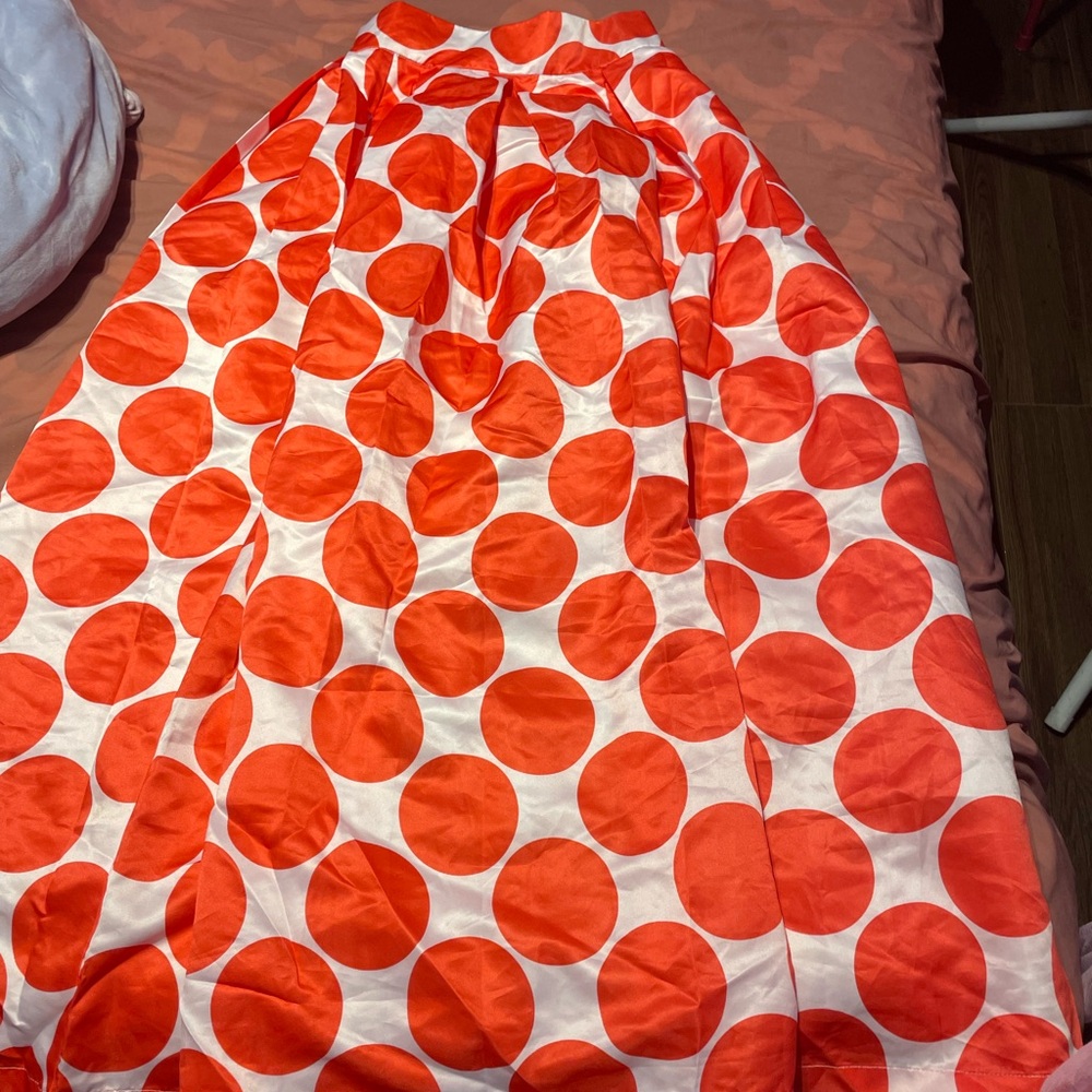 Orange Polka Dot Maxi Skirt - Vibrant Full-Length Women's Skirt